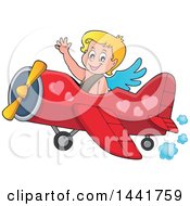 Poster, Art Print Of Valentines Day Cupid Waving And Flying An Airplane