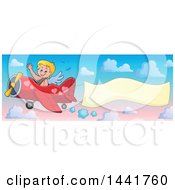 Poster, Art Print Of Valentines Day Cupid Waving And Flying An Airplane With An Aerial Banner In A Colorful Sky