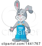 Poster, Art Print Of Happy Gray Bunny Rabbit Wearing Overalls