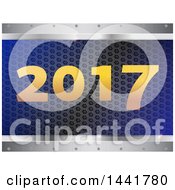 Clipart Of A Blue Metal Honeycomb Patterned Panel With Metal Borders And New Year 2017 Numbers Royalty Free Vector Illustration
