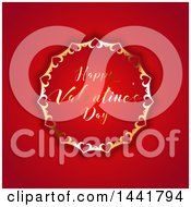 Poster, Art Print Of Happy Valentines Day Greeting In An Ornate Golden Frame On Red