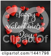 Poster, Art Print Of Frame Of Red Hearts And Happy Valentines Day Text On A Blackboard