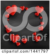 Poster, Art Print Of Frame Of Red Valentine Hearts On A Blackboard