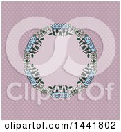 Clipart Of A Circular Frame Of Blue Flowers And Green Vines Over Polka Dots Royalty Free Vector Illustration