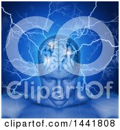 3d Xrayed Anatomical Man With Visible Brain And Lightning Over Blue