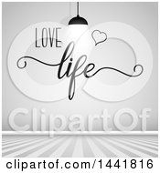 Clipart Of A Love Life Wall Decal Under A Light In A Gray Room Royalty Free Vector Illustration by KJ Pargeter