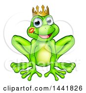 Cartoon Happy Smiling Green Frog Prince With A Liptstick Kiss On His Cheek