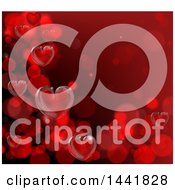 Clipart Of A Red Background Of 3d Hearts Forming A Border Royalty Free Vector Illustration