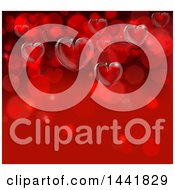 Clipart Of A Background Of 3d Hearts On Red Royalty Free Vector Illustration