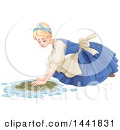 Clipart Of A Sad Cinderella As A Maid Scrubbing A Floor Royalty Free Vector Illustration