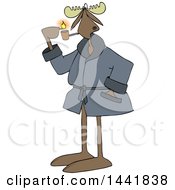 Poster, Art Print Of Cartoon Moose In A Robe Lighting A Pipe
