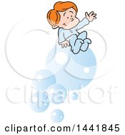 Poster, Art Print Of Cartoon Red Haired Caucasian Boy Dreaming Of Riding Bubbles