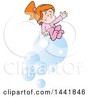 Poster, Art Print Of Cartoon Red Haired Caucasian Girl Dreaming Of Riding Bubbles