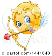 Poster, Art Print Of Cartoon Yellow Emoji Smiley Face Emoticon Cupid Aiming An Arrow