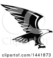 Clipart Of A Black And White Bald Eagle Flying Royalty Free Vector Illustration