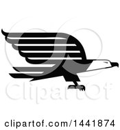 Clipart Of A Black And White Bald Eagle Flying Royalty Free Vector Illustration