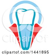 Clipart Of A Red White And Blue Dental Implant Tooth Logo Royalty Free Vector Illustration
