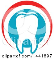 Clipart Of A Red White And Blue Dental Tooth Logo Royalty Free Vector Illustration