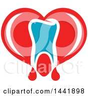 Clipart Of A Red White And Blue Dental Heart And Blood Tooth Logo Royalty Free Vector Illustration