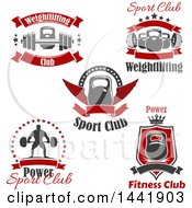 Clipart Of Gray Red And White Fitness And Gym Design Elements Royalty Free Vector Illustration