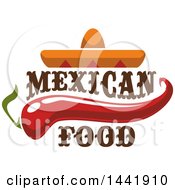 Poster, Art Print Of Mexican Sombrero Hat With A Chili Pepper And Mexican Food Text