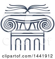 Poster, Art Print Of Blue Open Law Book Over A Greek Or Roman Column Pillar
