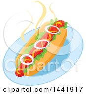 Clipart Of A Steamy Hot Dog With Onions Royalty Free Vector Illustration