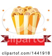 Clipart Of A Container Of Onion Rings With Stars Over A Banner Royalty Free Vector Illustration