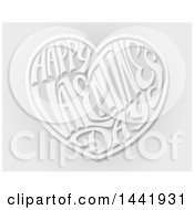 Clipart Of A 3d White And Gray Love Heart With Happy Valentines Day Text In Side Over Gray Royalty Free Vector Illustration