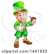 Poster, Art Print Of Cartoon Friendly St Patricks Day Leprechaun Smoking A Pipe And Giving A Thumb Up