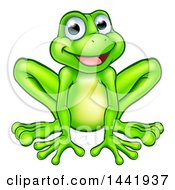 Poster, Art Print Of Cartoon Happy Green Frog Mascot Sitting