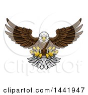 Clipart Of A Cartoon Fierce Swooping Bald Eagle With Talons Extended Flying Forward Royalty Free Vector Illustration
