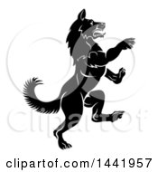 Clipart Of A Black And White Rearing Rampant Dog Royalty Free Vector Illustration
