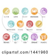 Clipart Of Round White And Colored Icons Of The 8 FDA Major Allergens Royalty Free Vector Illustration