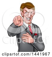 Cartoon Grinning Evil White Business Man Pointing His Finger Outwards