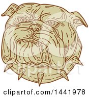 Clipart Of A Mono Line Styled Bulldog Face With A Spiked Collar Royalty Free Vector Illustration