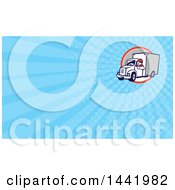 Retro Cartoon Male Delivery Driver Giving A Thumb Up And Blue Rays Background Or Business Card Design