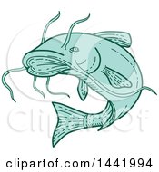 Poster, Art Print Of Mono Line Styled Jumping Catfish