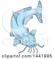 Poster, Art Print Of Mono Line Styled Blue Catfish