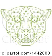 Poster, Art Print Of Mono Line Styled Green Cheetah Face