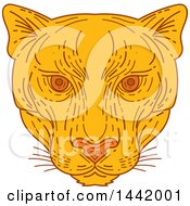 Poster, Art Print Of Mono Line Styled Cougar Puma Mountain Lion Face