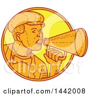 Poster, Art Print Of Mono Line Styled Movie Director Or Carnival Barker Using A Megaphone