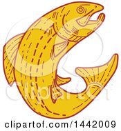 Poster, Art Print Of Mono Line Styled Leaping Rainbow Trout Fish