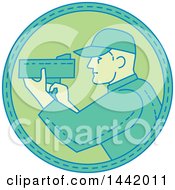 Poster, Art Print Of Mono Line Styled Male Police Officer Using A Speed Radar Camera