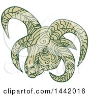 Clipart Of A Mono Line Styled Manx Loaghtan Loaghtyn Or Loghtan Sheep Head Royalty Free Vector Illustration