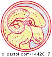 Clipart Of A Mono Line Styled Merino Ram Sheep Head In A Circle Royalty Free Vector Illustration