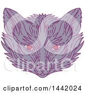Poster, Art Print Of Mono Line Styled Purple Fox Face