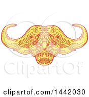 Clipart Of A Mono Line Styled African Cape Buffalo Head Royalty Free Vector Illustration