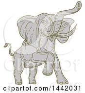 Poster, Art Print Of Mono Line Styled Angry Elephant