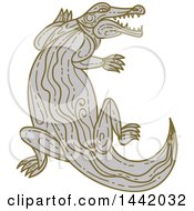 Poster, Art Print Of Mono Line Styled Angry Alligator Or Crocodile